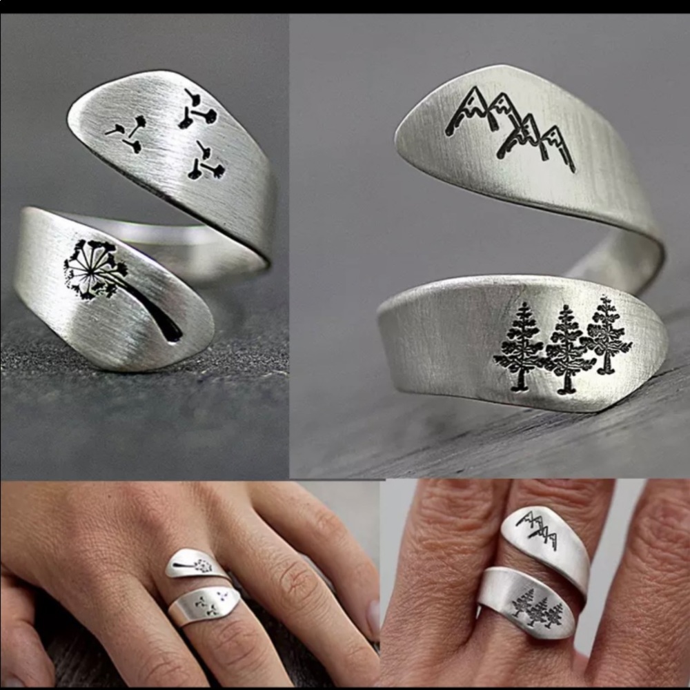 Silver Wrap Rings with Dandelion Wishes or Alaska Views